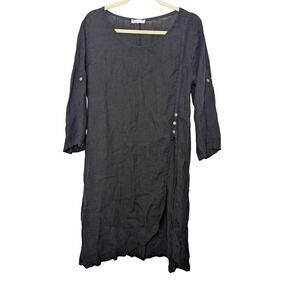 Made In Italy 100% Linen Natural Fiber Black Tunic Swimsuit Coverup Women Sz XL